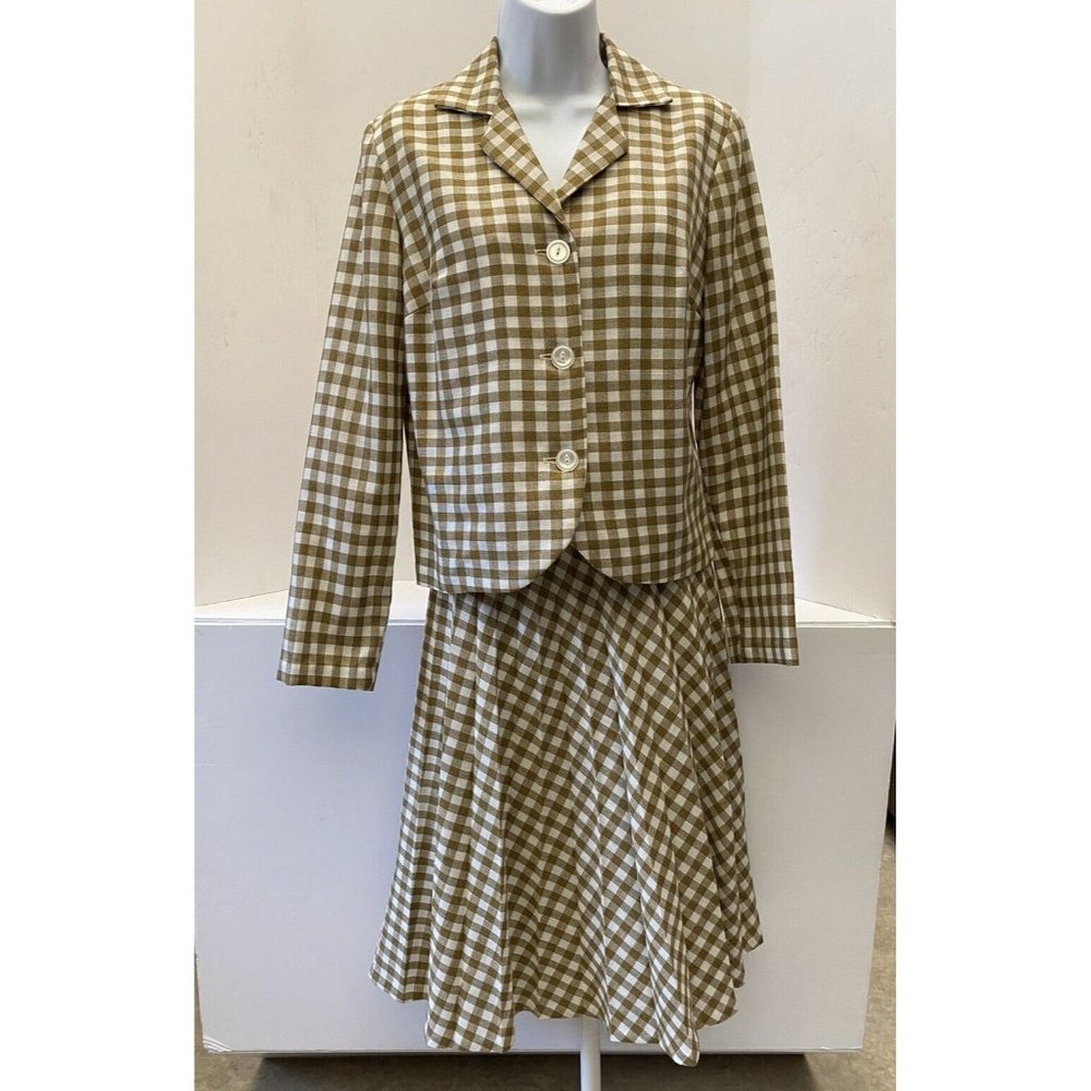 Vintage 2-piece Linen Jacket and skirt Brown/Wht Gingham Check, Lane Bryant Tall